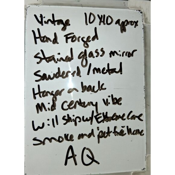 Handcrafted Stained Glass Mosaic Wall Mirror Mcm Handforged Atomic Retro - Picture 12 of 12